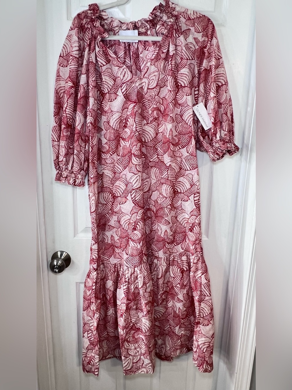 Gilner Farar Floral Puff-Sleeve Maxi Dress in Rose Red Size M NWT .